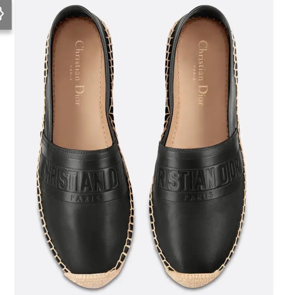 Dior Granville Black Lambskin Logo Espadrille Slip-on Flats Size 40 EU New w/Box